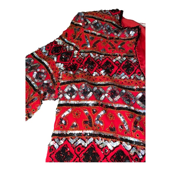 Laurence Kazar Vintage size L red and black sequined long sleeved jacket - Picture 7 of 12